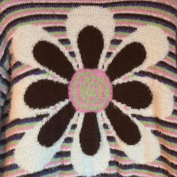 FOREVER 21 Fuzzy Striped Floral Graphic Sweater - Picture 4 of 16